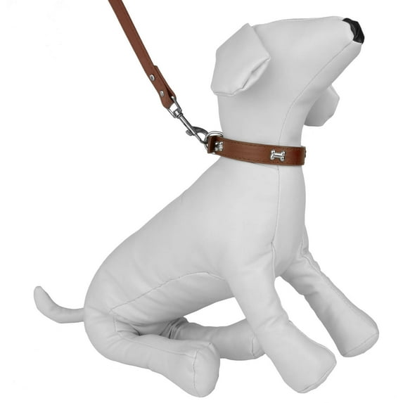CUECUEPET Embellished Bone Charm Dog Collar and 44.5 inch Leash for Walking [Multiple Sizes]