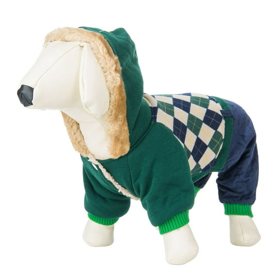 CUECUEPET Hoodie Cotton Gender Neutral Jacket for Small to Medium Sized Dogs (Green / Blue Plaid) [Multiple Sizes Available]