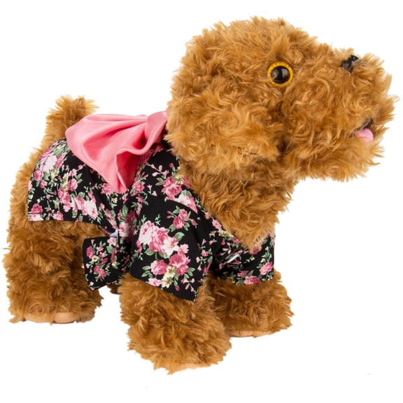 CUECUEPET Kimono Style Indoor / Outdoor Button Up Dress for Female / Girl Dogs (Black with Pink Floral Patterns) [Multiple Sizes Available]