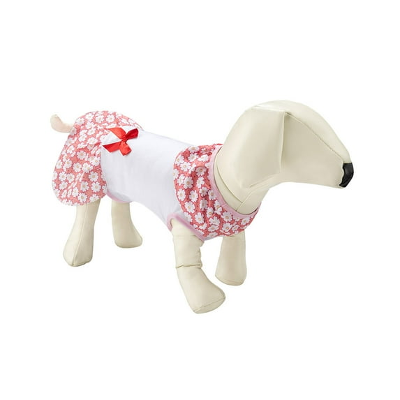 CUECUEPET White / Pink Dress [White Daisy Pattern] with Red Bow for Female / Girl Dogs and Puppies [Multiple Sizes Available]