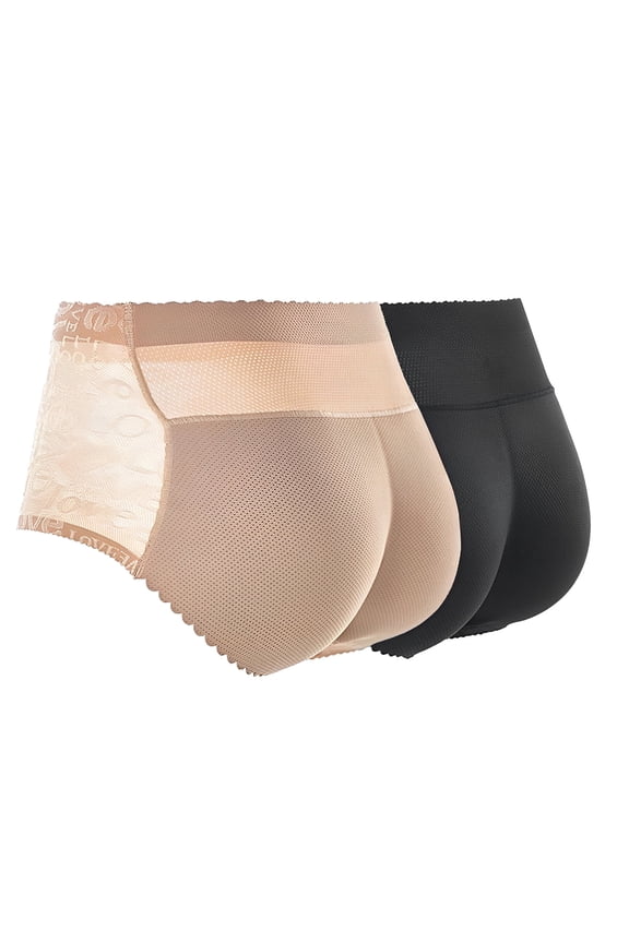 2 Pcs Hip Enhancer Butt Lifted Shapewear Padded Underwear Pantie Shorts for Women (Black+Beige,Large)