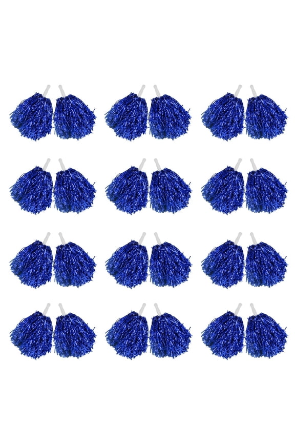 24Pcs Cheerleading Pom Poms, Handle Metallic Foil Flower Ribbons for Dance Sports Game Party (Blue)