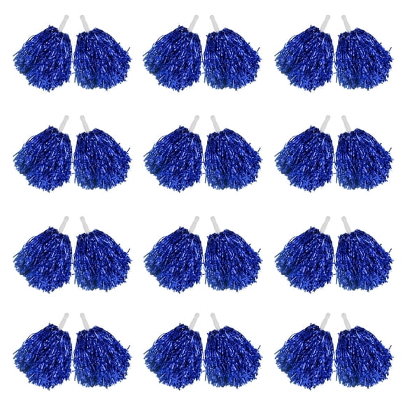 CUGBO 24Pcs Cheerleading Pom Poms, Handle Metallic Foil Flower Ribbons for Dance Sports Game Party (Blue)