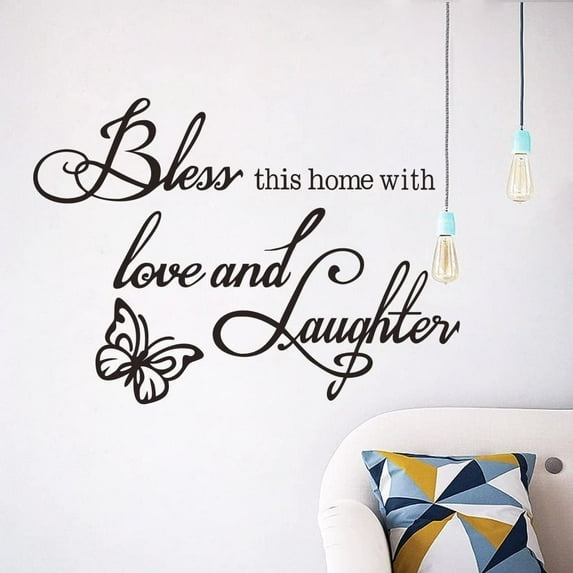 CUGBO Bless Love Laughter Inspirational Quotes and Saying Decal, Vinyl Wall Art Home Decoration for Living Room Bedroom (Black)