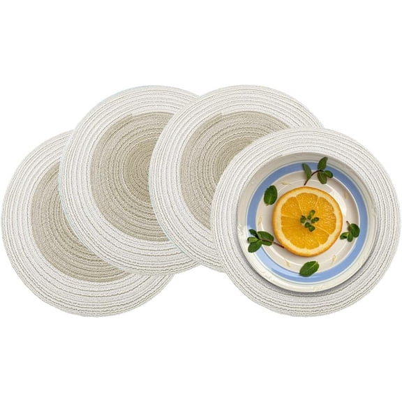 CUGBO Round Placemat Set of 4 Pcs, Braided Fabric Round Dining Table Placemat Table Mats Heat Insulation, for Kitchen, Restaurant, Hot Dishes, Washable (Grey, 11 Inch)