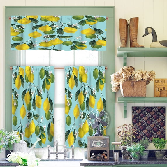CUH 1/2/3Pcs Luxury Rod Pocket Valance Curtains Printed Kitchen Panels Short Voile Sheer Fruit Decor Bedroom Half Window Curtain 4#Fruit Printed W:18"x H:53"*1 Panels