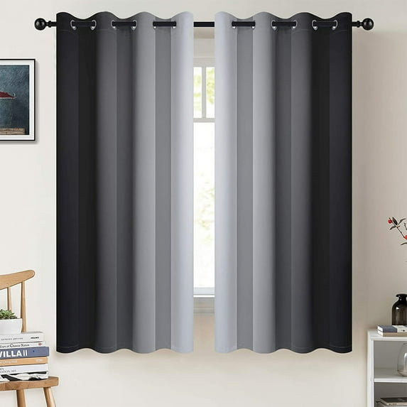 CUH 1-Piece Eyelet Ring Top Grommet Blackout Window Curtain Thermal Insulated Room Darkening Curtain Gradient Color Window Drape For Living Room,Bedroom Dark Grey W:54"x L:95"