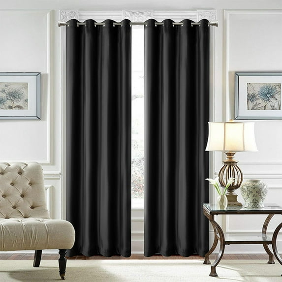 CUH 1pc Grommet Blackout Window Curtain For Bedroom Thermal Insulated Window Drape Velvet Plain Room Darkening Curtain Black 42"W*102"L
