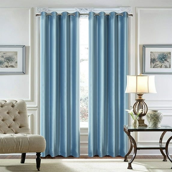 CUH 1pc Thermal Insulated Blackout Window Curtain Grommet Room Darkening Curtain Plain Velvet Window Drape For Bedroom Sky Blue 42"W x 96" L
