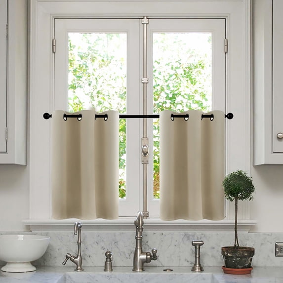 CUH 2PCS Luxury Grommet Drapes Decor Kitchen Blackout Valance Short Curtains Sraight Thermal Living Room Half Window Curtain Beige 34 *30" Grommet