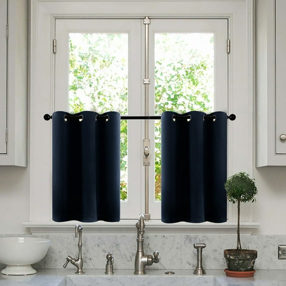 CUH 2PCS Short Curtains Sraight Thermal Valance Decor Bedroom Grommet Half Window Curtain Printed Blackout Cafe Drapes