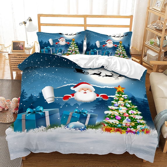 CUH Christmas Comforter Quilt Cover Microfiber Soft Coverlet 3pcs Xmas Bedding Duvet Cover Set With 2 Pillowcase Style G Queen