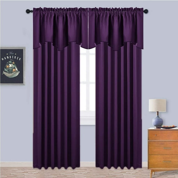 CUH Privacy UV Protection Blackout Curtain Window Living Room Energy Efficient Valance Solid Color Thermal Insulated Bedroom Rod Pocket Deep Purple-Curtains W:52"x H:84"/ 132cm*213cm-2PCS
