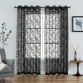 thumbnail image 1 of CUH 1-Piece Floral Voile Window Curtain For Living Room Eyelet Ring Top Tulle Window Drape Grommet Sheer Curtain Valance Black W:55"x L:57", 1 of 4