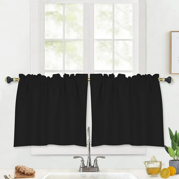 CUH Single Curtain Panel Half Window Curtain Short Bathroom Curtain Cafe Tier Kitchen Scarf Door Window Drape 15#Black W:52"xL:24"