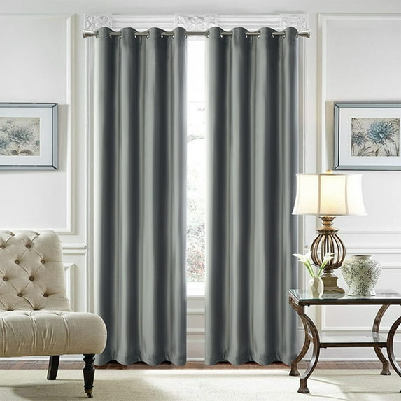 CUH 1pc Thermal Insulated Blackout Window Curtain Grommet Room Darkening Curtain Plain Velvet Window Drape For Bedroom Light Gray 42"W*102"L