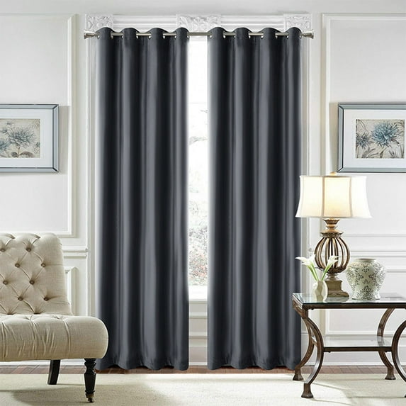 CUH 1pc Thermal Insulated Blackout Window Curtain Grommet Room Darkening Curtain Plain Velvet Window Drape For Bedroom Dark Gray 42"W x 96" L