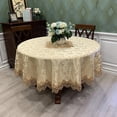 thumbnail image 1 of CUH 55" Lace Round Tablecloths with Exquisite Macrame Border Hollow Embroidered Kitchen Holidays Fabric Tablecloth Tabletop Covers (Gold), 1 of 2