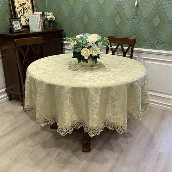 CUH 52" Lace Round Tablecloths with Exquisite Macrame Border Hollow Embroidered Kitchen Holidays Fabric Tablecloth Tabletop Covers (Matcha Green)