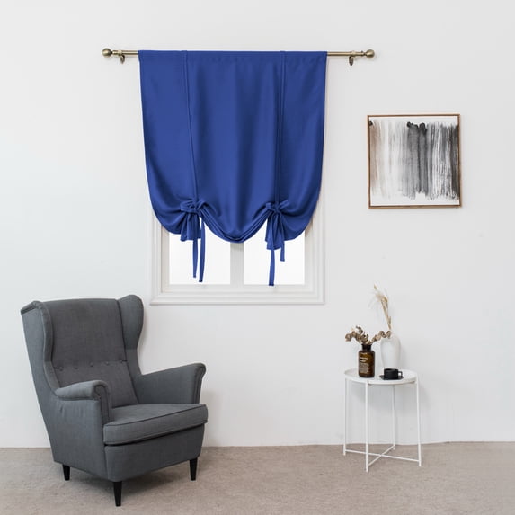 CUH Thermal Insulated Blackout Curtain - Bathroom Roman Curtain Blue Tie Up Shade for Small Window, Girls Room, Window Valance Balloon Blind, Rod Pocket 1-Panel (30 x 46 Inches Long)