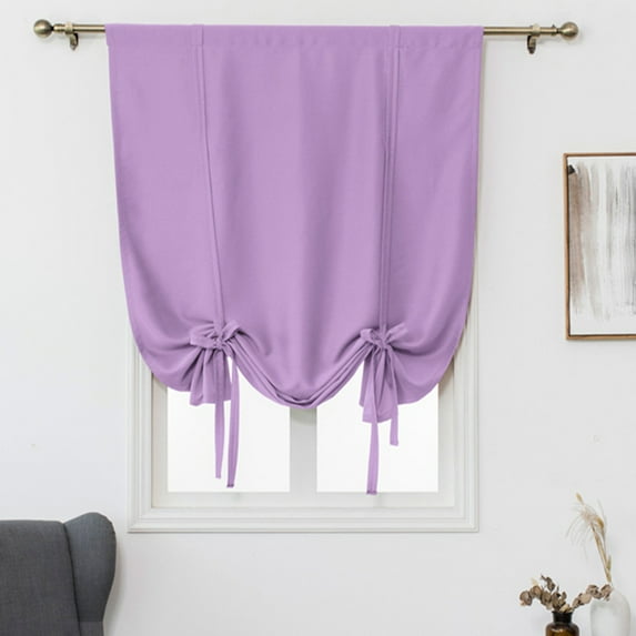 CUH Thermal Insulated Blackout Curtain - Bathroom Roman Curtain Purple Tie Up Shade for Small Window, Girls Room, Window Valance Balloon Blind, Rod Pocket 1-Panel (30 x 54 Inches Long)
