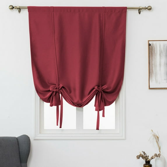 CUH Red Blackout Roman Curtains for Kids Bedroom Thermal Insulated Curtains Rod Pocket Tie Up Shade Curtains 1-Panel for Small Windows Bathroom Kitchen (30 x 54 Inches Long)