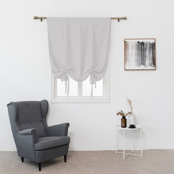 CUH Thermal Insulated Blackout Curtain - Bathroom Roman Curtain White Tie Up Shade for Small Window, Girls Room, Window Valance Balloon Blind, Rod Pocket 1-Panel (38 x 54 Inches Long)