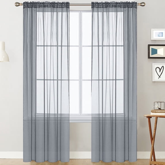 CUH Window Curtain 2 Panels Curtains Clear Basic Sheer Voile Rod Pocket Kitchen Luxury Treatments Long Home Decor Gray 2PC-W: 28" x H: 71"