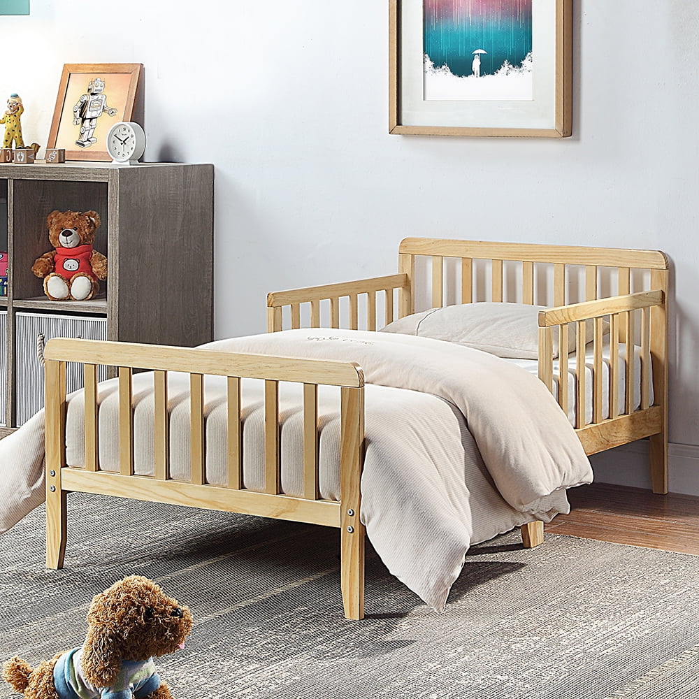 CUH Wooden Toddler Bed Easy Assembly Safety Children Beds Slat Support Heavy Duty Platform Space