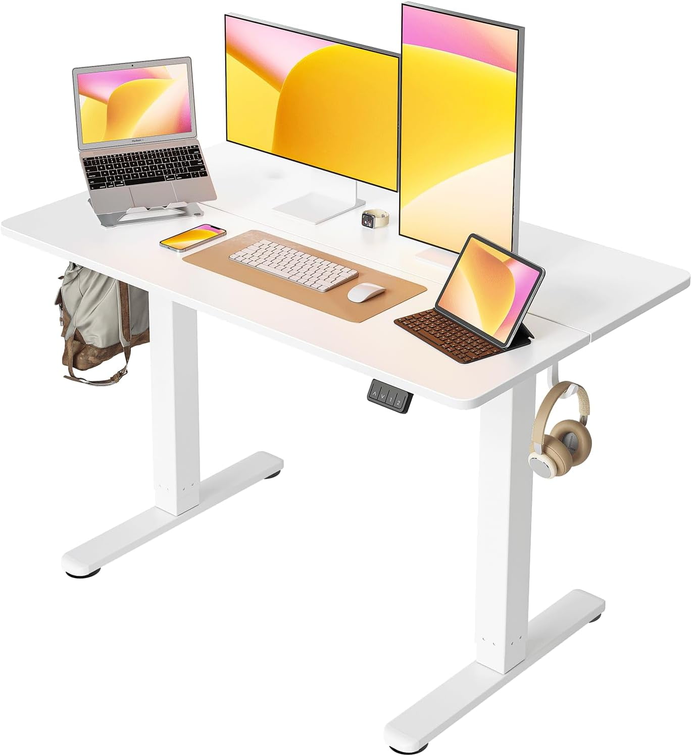 CUIBIKER 48'' Standing Desk, Electric Stand up Height Adjustable Home Office Table, Sit Stand Desk with Splice Board, White