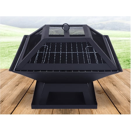 CUISILAND 18.5 Inch Square Fire Pit Outdoor Charcoal, Wood Burning