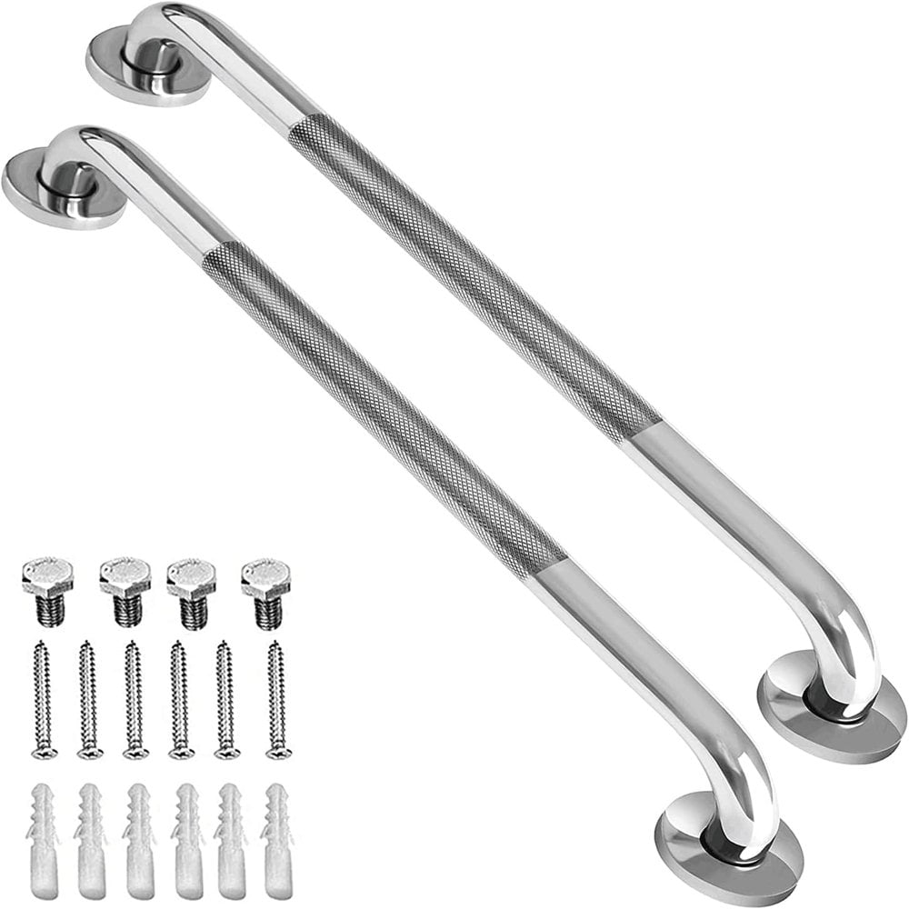 12 Inch Chrome Anti-Slip Stainless Steel Shower Grab Bar Set
