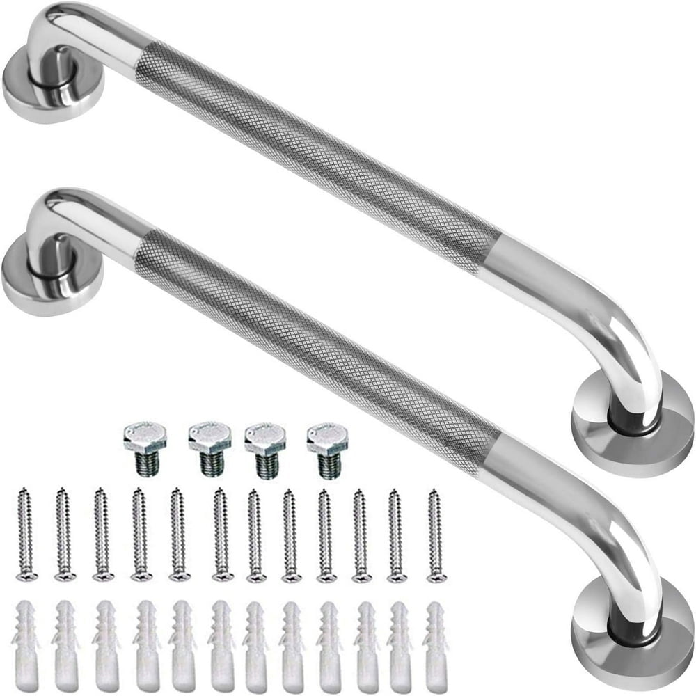 12 Inch Chrome Anti-Slip Stainless Steel Shower Grab Bar Set