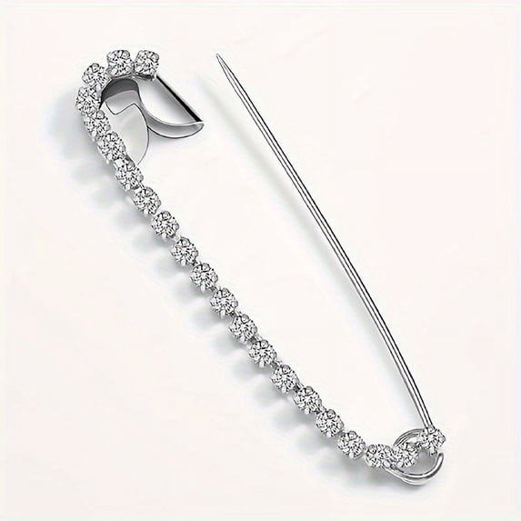 CUITING 5 Pack Silver Rhinestone Safety Pins 5.8x1.2cm Artistic Sewing Brooches for Crafts and DIY Projects
