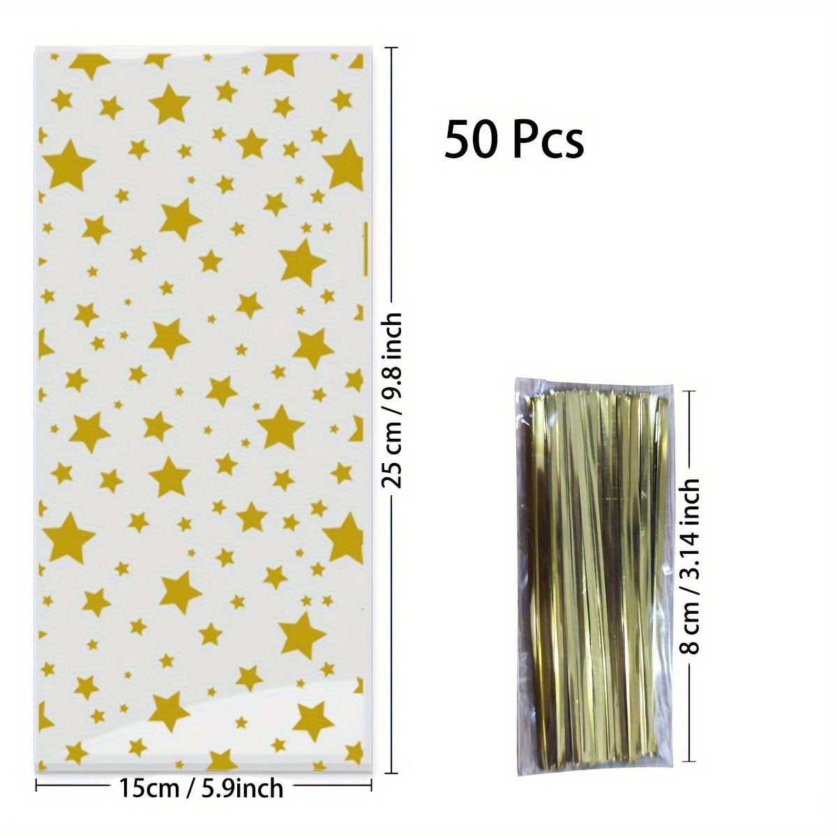 CUITING 50 Pcs Starry Golden Cellophane Gift Wrap Bags with Twist Ties ...