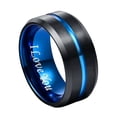 thumbnail image 1 of CUITING 8mm Tungsten Ring for Men Black Blue Wedding Bands with Center Groove Beveled Edges Size 4-17, 1 of 5