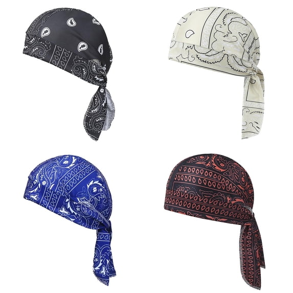 CUIYUAN 4PC Headscarf Bandana Scarf Cooling Paisley Head Cap Set Performance Safety Liner Elastic Lightweight Stretch Bandana Beanie Breathable Sweat Men Women for Outdoor Cycling Running