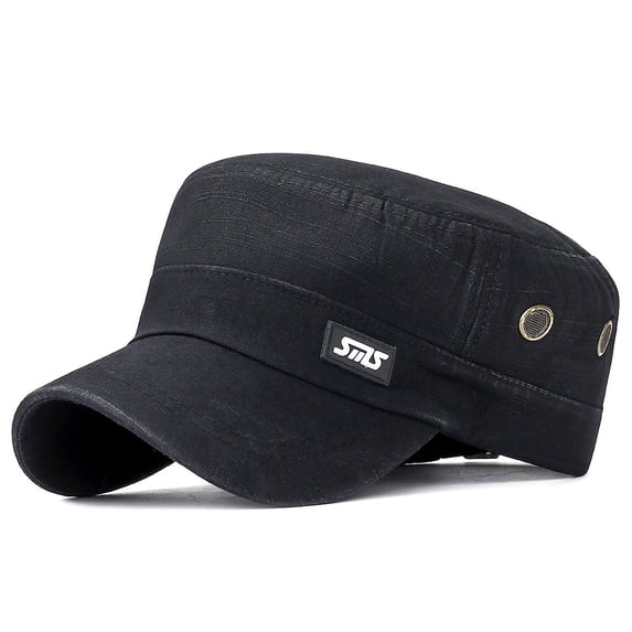 CUIYUAN Military Cadet Army Cap for Men Women Vintage Adjustable Flat Top Hat Sun Flat Cap Style Hat Cap Unique Design Vintage Unisex Basic Baseball Cap Black