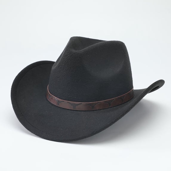 CUIYUAN Western Cowboy Hats for Women Classic Felt Wide Brim Fedora Hat with Belt Retro Unisex Rolled up Beach Cattleman Cowgirls Hats