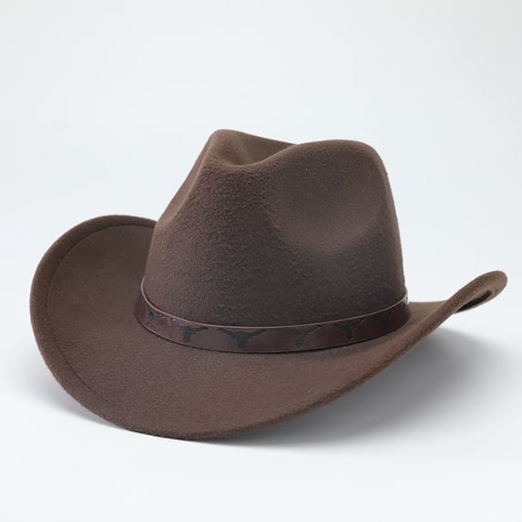 CUIYUAN Western Cowboy Hats for Women Classic Felt Wide Brim Fedora Hat with Belt Retro Unisex Rolled up Beach Cattleman Cowgirls Hats