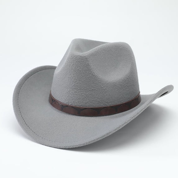 CUIYUAN Western Cowboy Hats for Women Classic Felt Wide Brim Fedora Hat with Belt Retro Unisex Rolled up Beach Cattleman Cowgirls Hats