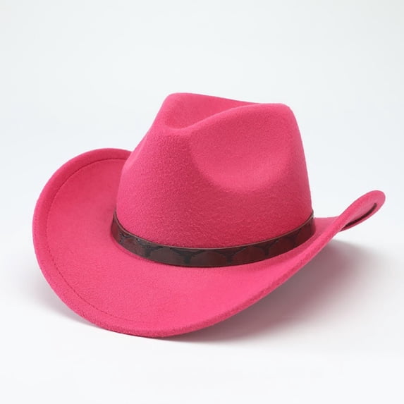CUIYUAN Western Cowboy Hats for Women Classic Felt Wide Brim Fedora Hat with Belt Retro Unisex Rolled up Beach Cattleman Cowgirls Hats
