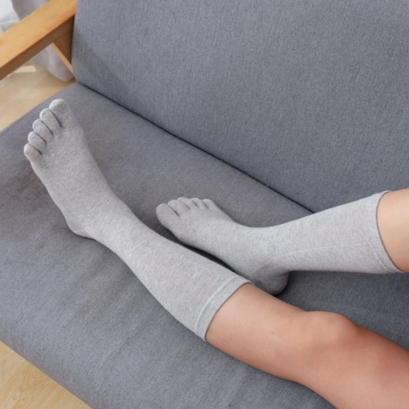 CUIYUAN Womens Crew Toe Socks Athletic Running Proper Toe Alignment Breathable Solid Color Cotton Long Finger Socks Women's Long Tube Warm Toe Socks Wicking Athletic Socks