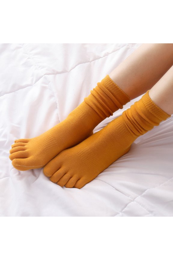 Womens Crew Toe Socks Athletic Running Proper Toe Alignment Breathable Solid Color Cotton Long Finger Socks Women's Long Tube Warm Toe Socks Wicking Athletic Socks
