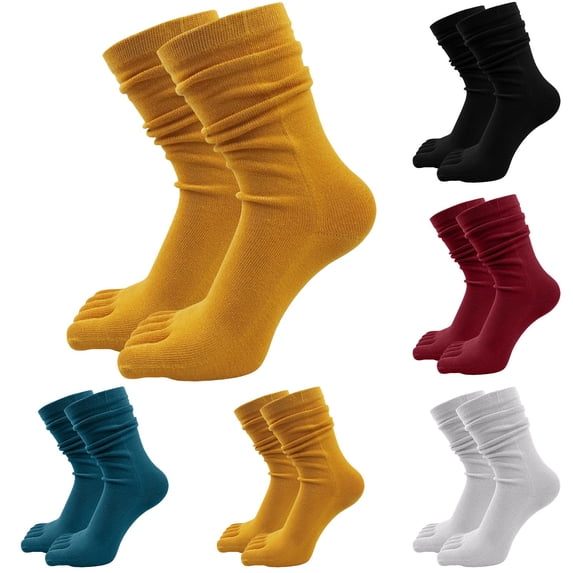 CUIYUAN Womens Crew Toe Socks Athletic Running Proper Toe Alignment Breathable Solid Color Cotton Long Finger Socks Women's Long Tube Warm Toe Socks Wicking Athletic Socks