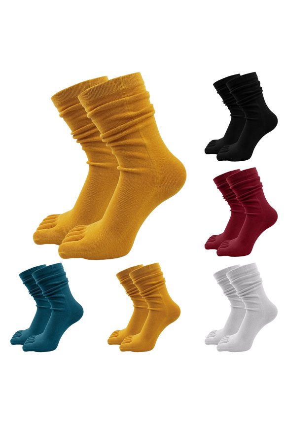 Womens Crew Toe Socks Athletic Running Proper Toe Alignment Breathable Solid Color Cotton Long Finger Socks Women's Long Tube Warm Toe Socks Wicking Athletic Socks
