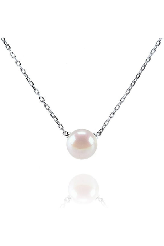 14K Gold Plated 925 Sterling Silver Single Pearl Pendant Necklace for Women, Adjustable 16–18 in Chain, 7 mm Shell Pearl, Minimalist Dainty Choker Layering Gift
