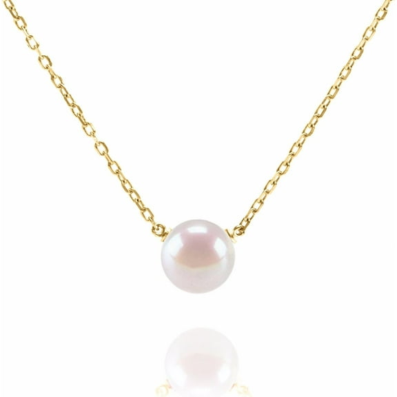 CUKIXA 14K Gold Plated 925 Sterling Silver Single Pearl Pendant Necklace for Women, Adjustable 16–18 in Chain, 7 mm Shell Pearl, Minimalist Dainty Choker Layering Gift