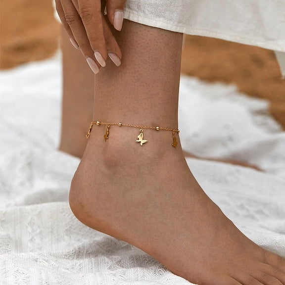 CUKIXA 18K Gold Plated Tassel Charm Anklet for Women, Adjustable 8.111.0 in Ankle Bracelet with 2.36 in Extender, Dainty Boho Layering Chain, Summer Beach Gift