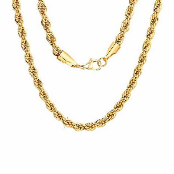 CUKIXA 18k Gold Plated Rope Chain 2mm/ 3mm/ 4mm/ 5mm Stainless Steel Twist Chain Necklace for Men Women, 15 Inches- 27 Inches, Silver/ Gold/ Black